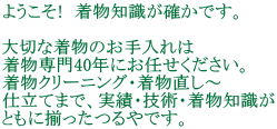 着物クリーニング～着物仕立て・着物直しまで実績・技術・着物知識がともにそろったつるやにお任せください。